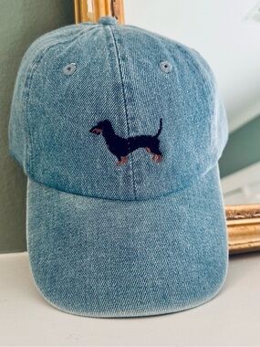 Light Blue Denim Baseball Cap with Embroidered Dachshund - Women’s Hat
